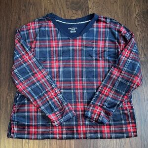 Nautica Navy and Red Plaid Long Sleeve Shirt